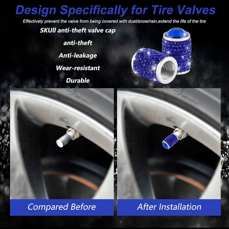 alpmosn Car Wheel Tire Valve Caps, 4 PCS Bling Tire Valve Caps, Crystal Tire Caps Shinny Rhinestone for Women, Universal Car Dustproof Tire Valve Caps for Cars, Trucks, SUV and Motorcycles (Blue) - Image 4